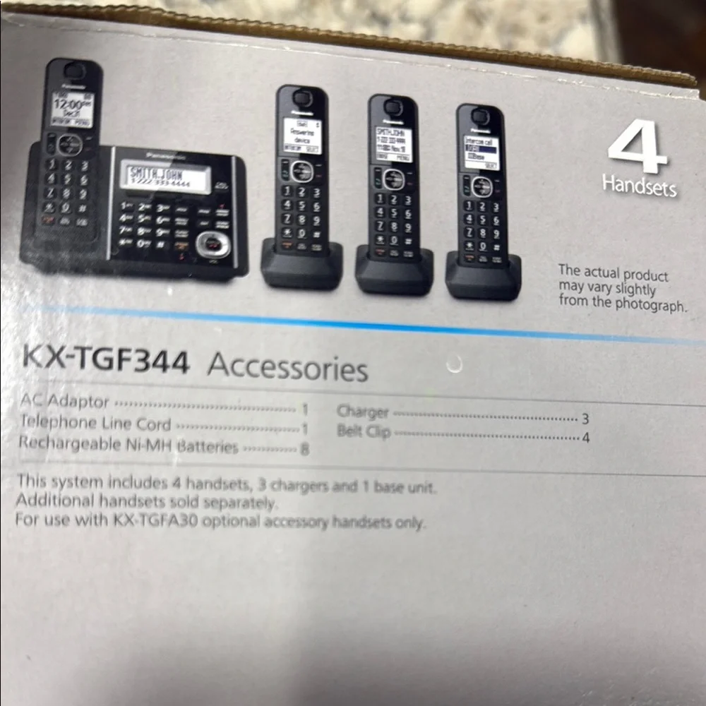Panasonic Black Cordless Phone System with Four Handsets, KX-TGF344